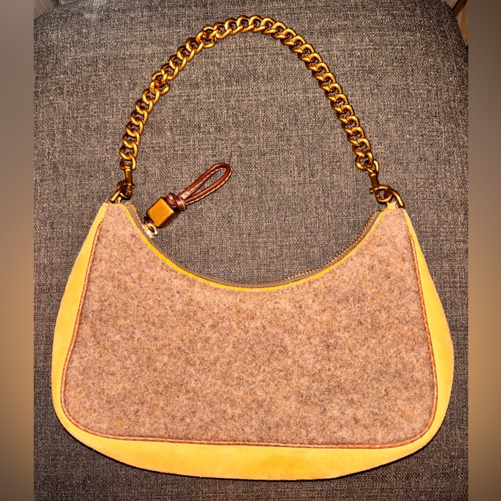 Tory Burch Mercer Wool-blend Crescent Bag In Finch